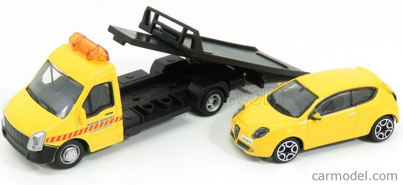 Bburago Mercedes Benz Sprinter Soccorso Stradale s Alfa Romeo Mito 2010 – Carro Attrezzi – Wrecker Road Service 1:43 žltá