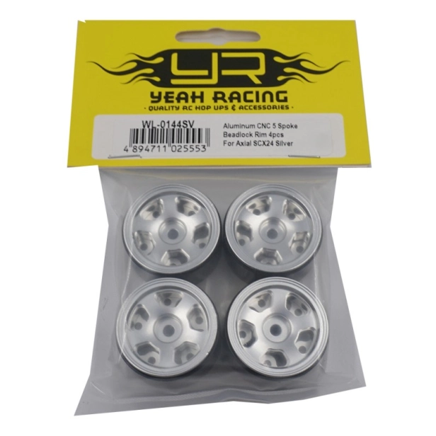 Beadlock Hliníkové CNC 5 Spoke stříbrné pro Axial SCX24, 4ks