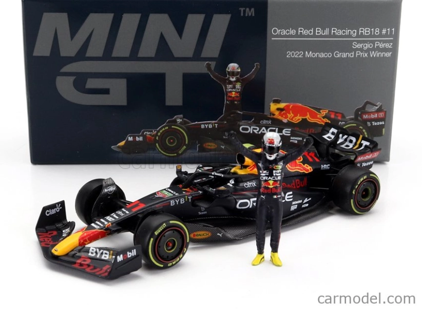 Mini-gt Red bull F1 Rb18 Team Oracle Red Bull Racing N 11 Winner Monaco Gp 2022 Sergio Perez 1:64 Matná Modrá Žlutá Červená