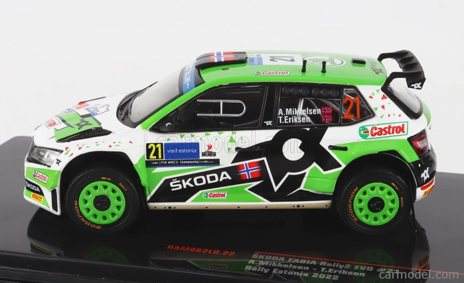 Ixo-models Škoda Fabia Rally2 Evo N 21 Rally Estland 2022 A.mikkelsen - T.eriksen 1:43 Zelená Biela Čierna
