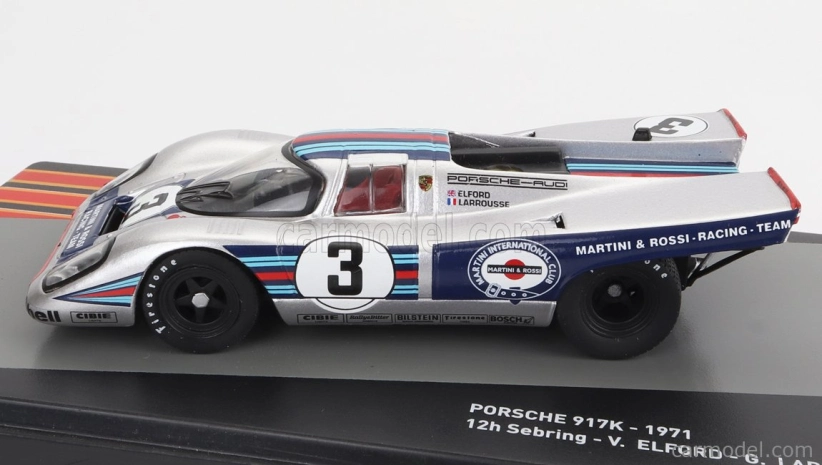 Edicola Porsche 917k 4.9l Team Martini Racing N 3 Víťaz 12h Sebring 1971 Vic Elford - Gerard Larrousse 1:43 Silver Blue