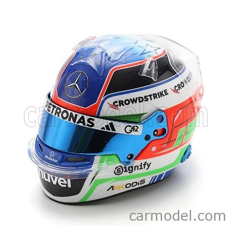 Spark-model prilby Bell Casco Helma F1 Andrea Kimi Antonelli F1 Team Mercedes Amg N 12 Sezóna 2025 1:5 Modrá biela červená zelená