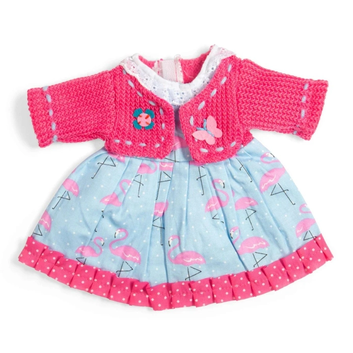 Bigjigs Toys Šaty s plameňáky a růžovým svetříkem pro panenku 34 cm