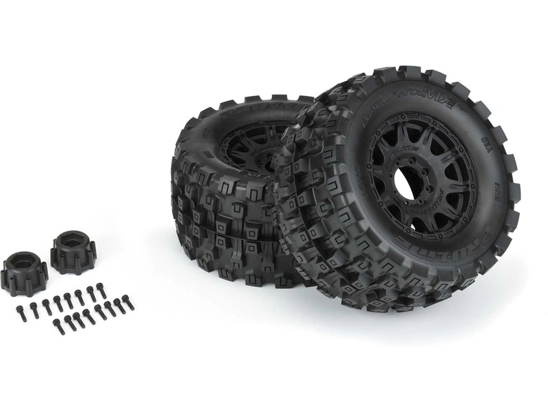 Kolesá Pro-Line 3,8", pneumatiky Badlands MX38 HP Belted, čierny disk Raid H17 (2)