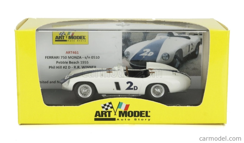 Umelecký model Ferrari 750 Monza 3.0l Spider N 2d Winner Pebble Beach 1955 Phil Hill 1:43 White Blue