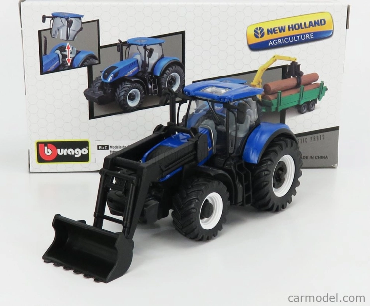 Bburago New holland T7.315 Tractor With Front Loader Scraper 2018 1:50 Blue
