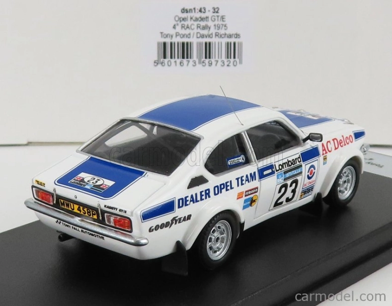 Trofeu Opel Kadett Gt/e (nočná verzia) N 23 Rally Rac Lombard 1975 T.pond - D.richards 1:43 Biela Modrá