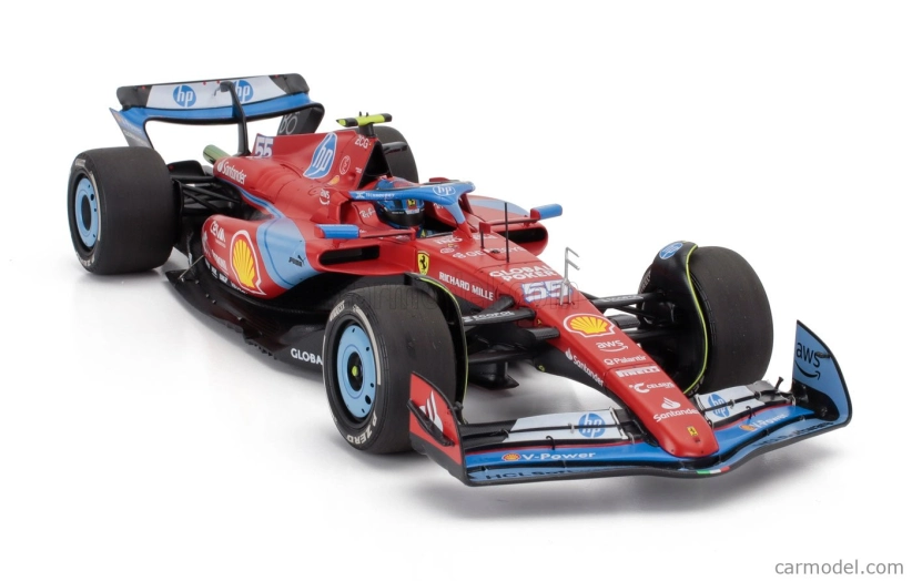 Bbr-models Ferrari F1 Sf-24 Team Scuderia Ferrari N 55 5th Miami Gp 2024 Carlos Sainz - Polifoam Packaging 1:18 Červená Černá Světle Modrá