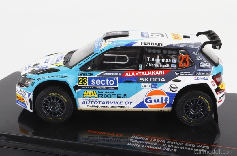 Ixo-models Škoda Fabia Rally2 Evo N 23 Rally Finland 2022 T.asunmaa - V.mannisenmaki 1:43 Svetlo modrá biela