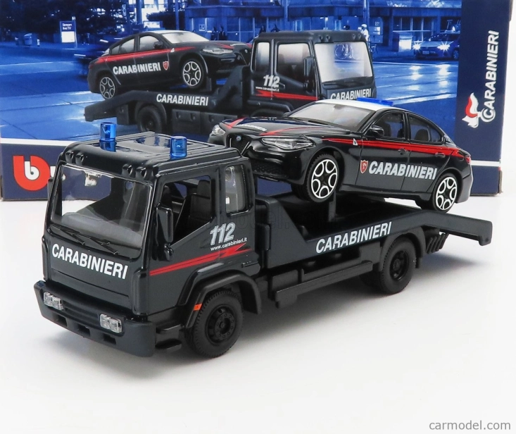 Bburago Truck Soccorso Stradale s Alfa Romeo Giulia Carabinieri 2015 – Carro Attrezzi – Wrecker Road Service 1:43 Blue