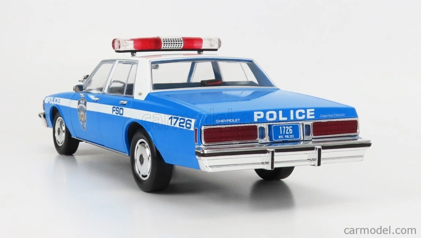 Greenlight Chevrolet Caprice Police New York City Departiment 1990 1:18 Svetlomodrá Biela