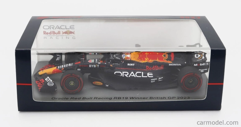 Spark-model Red bull F1  Rb19 Team Oracle Red Bull Racing N 1 World Champion Winner British Gp 2023 Max Verstappen 1:43 Matt Blue