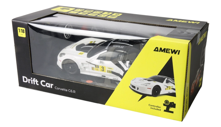 Corvette C6.R RC Drift Car 4WD LED 1:18 RTR licencovaná biela
