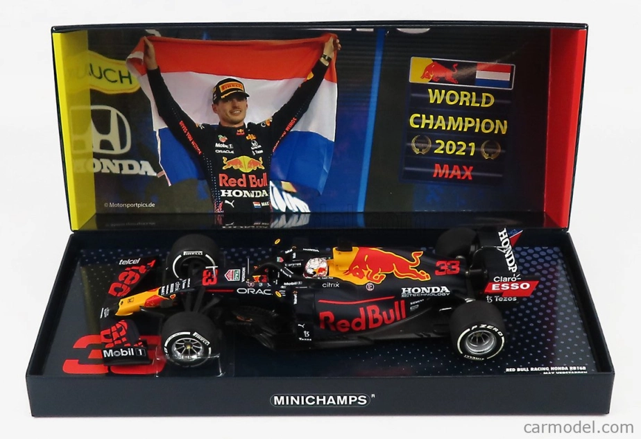 Minichamps Red bull F1 Rb16b Honda Ra620h Team Aston Martin N 33 Winner Abu Dhabi Gp With Pit Board World Champion 2021 Max Verstappen 1:18 Matná modrá žltá červená