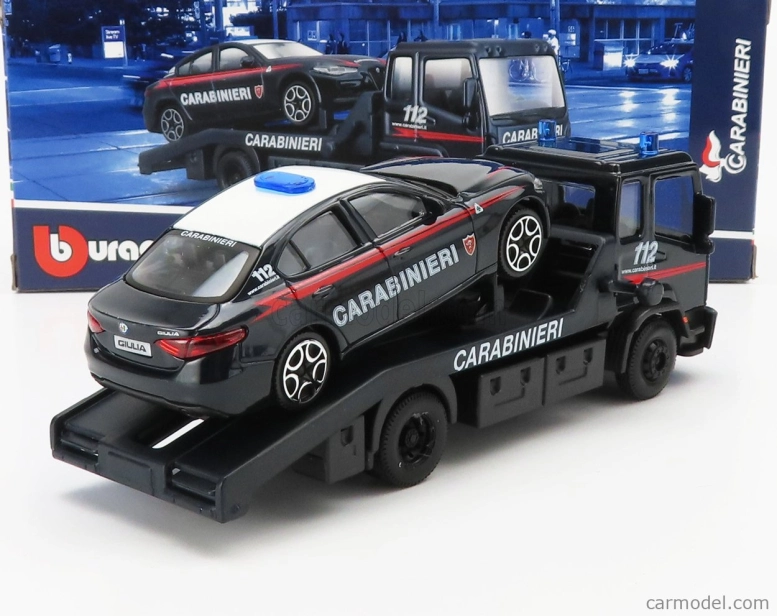 Bburago Truck Soccorso Stradale s Alfa Romeo Giulia Carabinieri 2015 – Carro Attrezzi – Wrecker Road Service 1:43 Blue