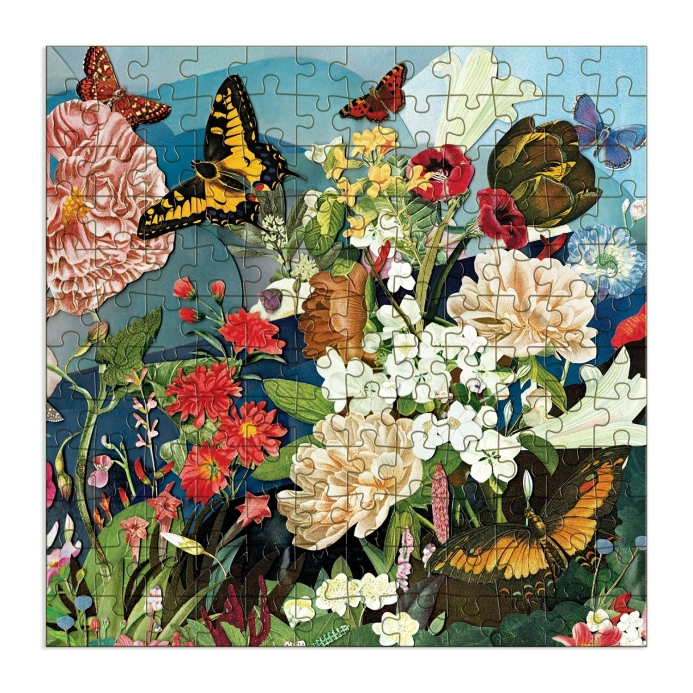 Galison Drevené puzzle Záhrada motýľov, 144 dielikov – poškodené balenie