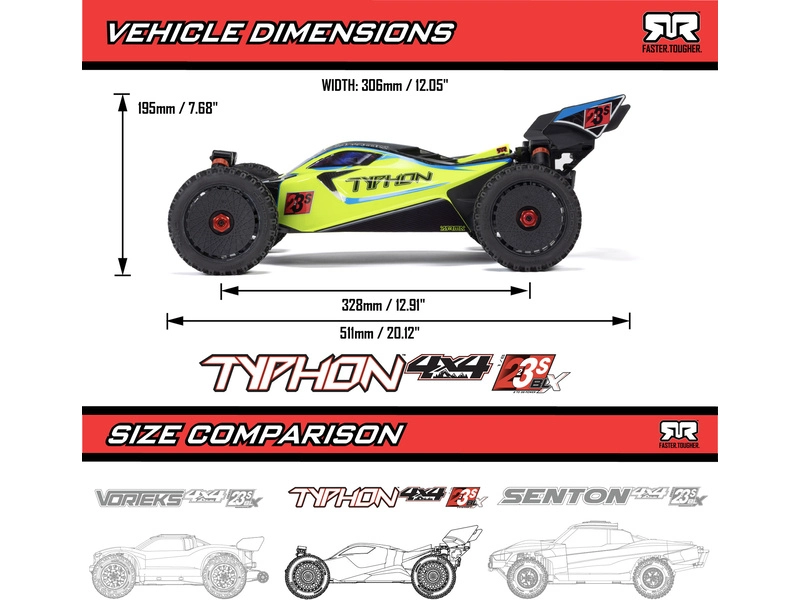 RC auto Arrma 1/8 Typhon 223S BLX 4WD RTR DSC, modrá