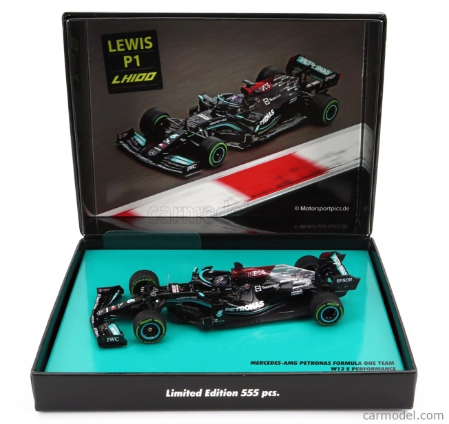 Minichamps Mercedes gp F1 W12 Mercedes M12 Eq Power+ Team Amg Petronas Motorsport Formula One N 44 Winner Sotchi Russian Gp 2021 Lewis Hamilton - 100. víťazstvo F1 1:43 Black Green