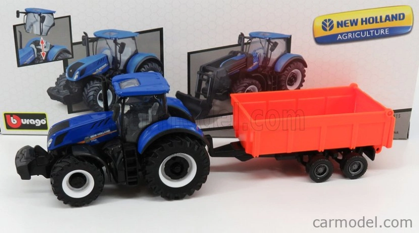 Bburago New holland T7.315 Tractor + Tipping Trailer 1:50 Modrá Červená