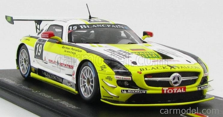 Spark-model Mercedes benz Sls Amg Gt3 N 19 19th 24h Spa 2012 O.morley - K.heyer - S.rosler - M.metzger 1:43 Bílá Žlutá