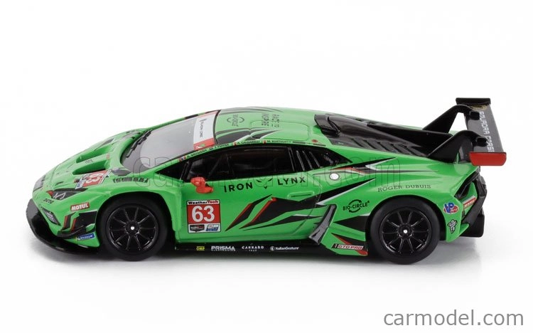 Mini-gt Lamborghini Huracan Gt3 Evo2 Team Iron Lynx N 63 Imsa 24h Daytona 2023 Mirko Bortolotti - Andrea Caldarelli - Roman Grosjean - Jordan Pepper 1:64 Green