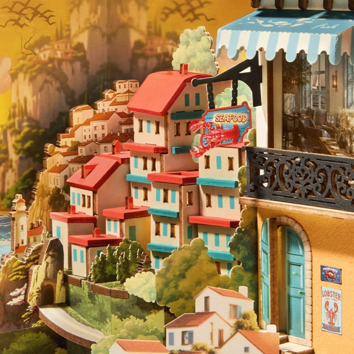 RoboTime 3D skladačka Zarážka na knihy Miniatúra domčeka Západ slnka na ostrove
