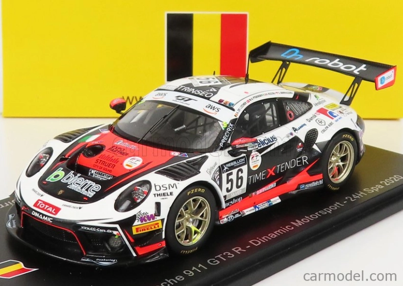 Spark-model Porsche 911 991-2 Gt3 Team Dinamic Motorsport N 56 24h Spa 2020 A.de Leener - M.o.pedersen - A.rizzoli - C.sbirrazzuoli 1:43 Bílá Červená Černá