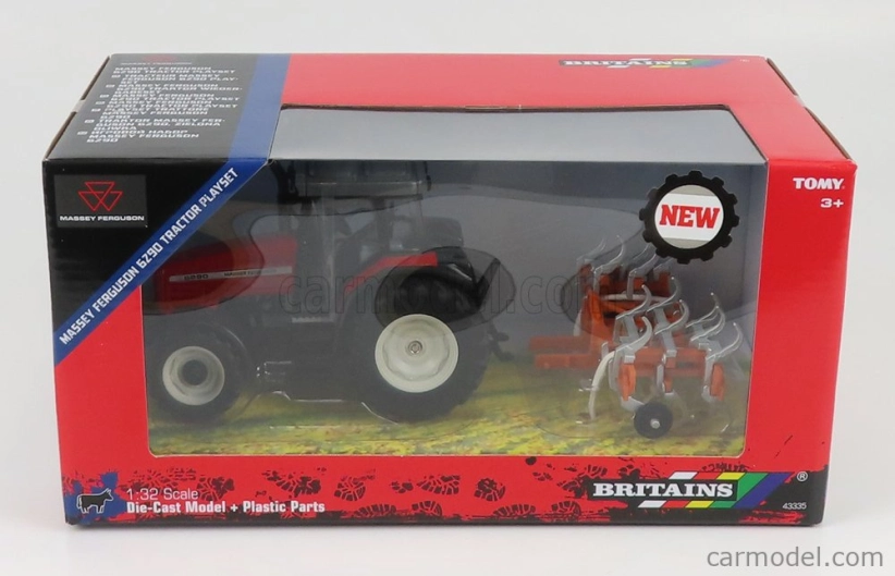 Britský traktor Massey ferguson 6290 s prívesom 2012 1:32 červený oranžový