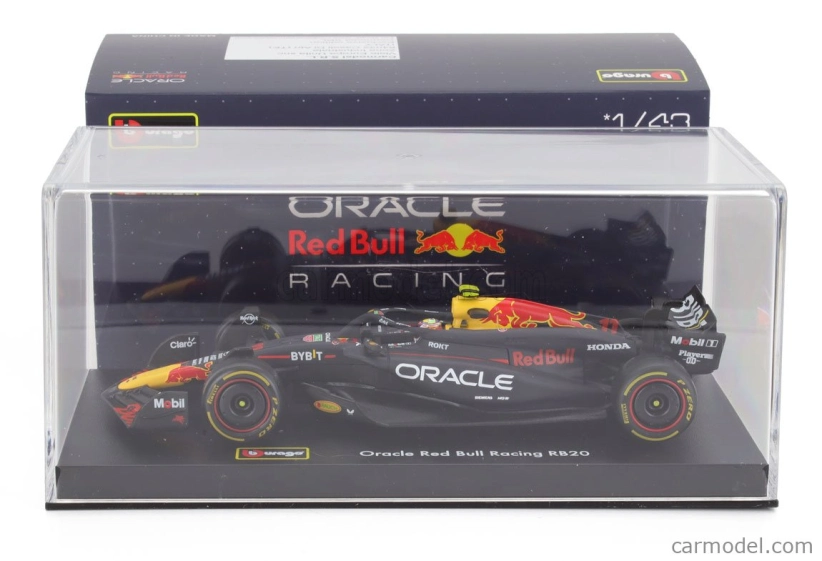 Bburago Red bull F1  Rb20 Team Oracle Red Bull Racing N 11 Season 2024 Sergio Perez - With Pilot And Showcase 1:43 Modrá Žlutá Červená