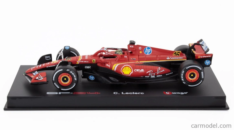 Bburago Ferrari F1 Sf-24 Team Scuderia Ferrari N 16 Winner Italy Monza Gp 2024 Charles Leclerc – With Pilot And Showcase 1:43 červená biela čierna