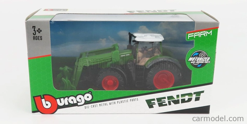 Bburago Fendt Vario 1050 Tractor With Front Logging Grab 2016 1:50 zelená sivá červená