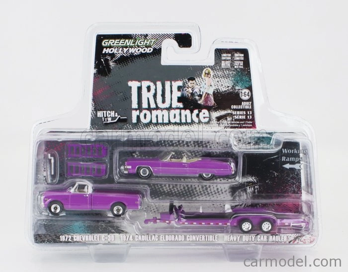 Greenlight Chevrolet C-30 Pick-up 1972 With Trailer + Cadillac Eldorado Cabriolet Open 1974 - True Romance 1:64 Lillac