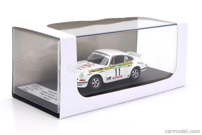 Trofeu Porsche 911 Carrera Rs (nočná verzia) N 11 Rally Portugal 1976 Antonio Borges - Joao Anjos 1:43 Biela