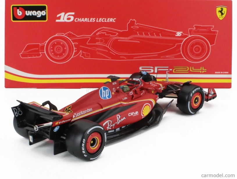 Bburago Ferrari F1 Sf-24 Team Scuderia Ferrari N 16 Winner Italy Monza Gp 2024 Charles Leclerc – Con Vetrina – With Showcase 1:18 červená biela čierna