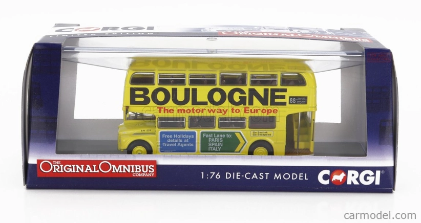 Corgi AEC Type Rm Autobus London Transport Boulogne Route 88 Mitcham Cricketers 1949 1:76 Žlutá