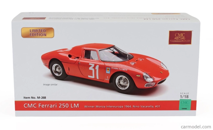 Cmc Ferrari 250lm Ch.n5899 Team Scuderia Filipinetti N 31 Winner Monza 1964 Nino Vaccarella 1:18 Červená