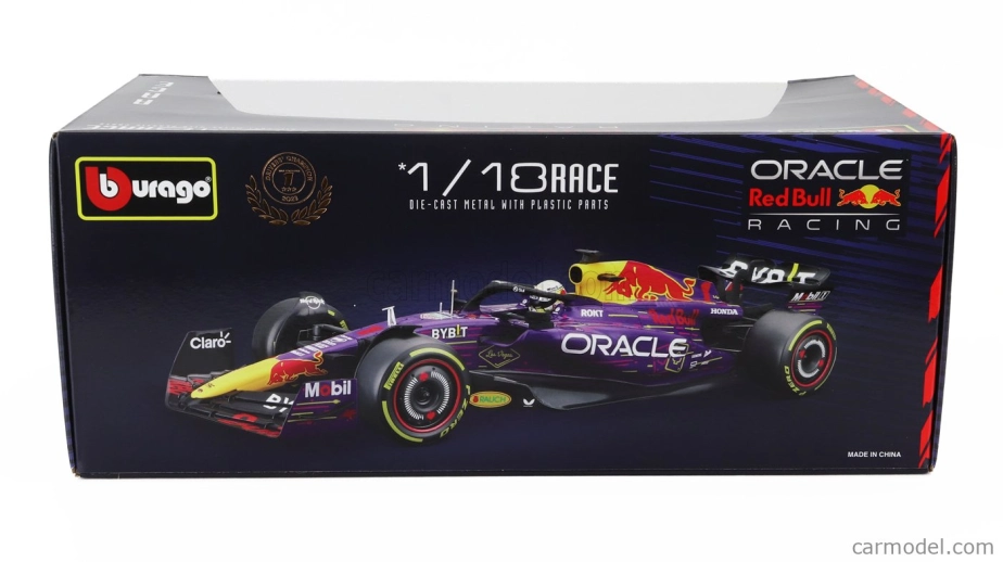 ROZBALENO - Bburago Red bull F1 Rb19 Team Oracle Red Bull Racing N 1 World Champion Winner Las Vegas Usa Gp 2023 Max Verstappen 1:18 Fialová Žlutá Červená