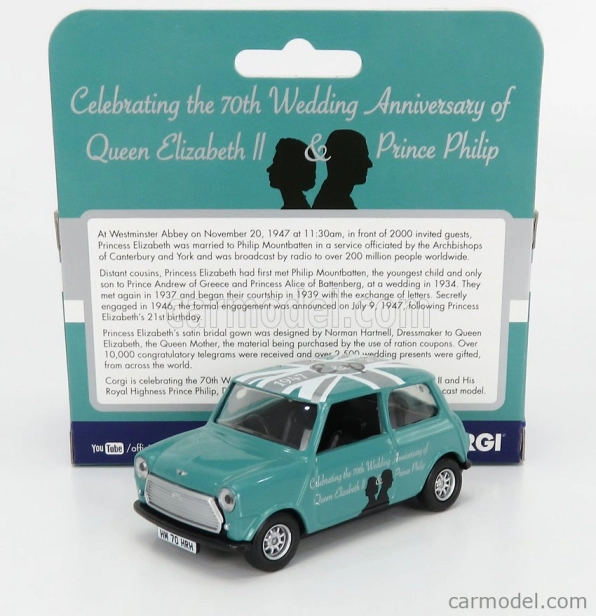 Corgi Mini Cooper 1961 - Celebrating The 70th Wedding Anniversary Of Queen Elizabeth Ii & Prince Philip 1:36 Zelená