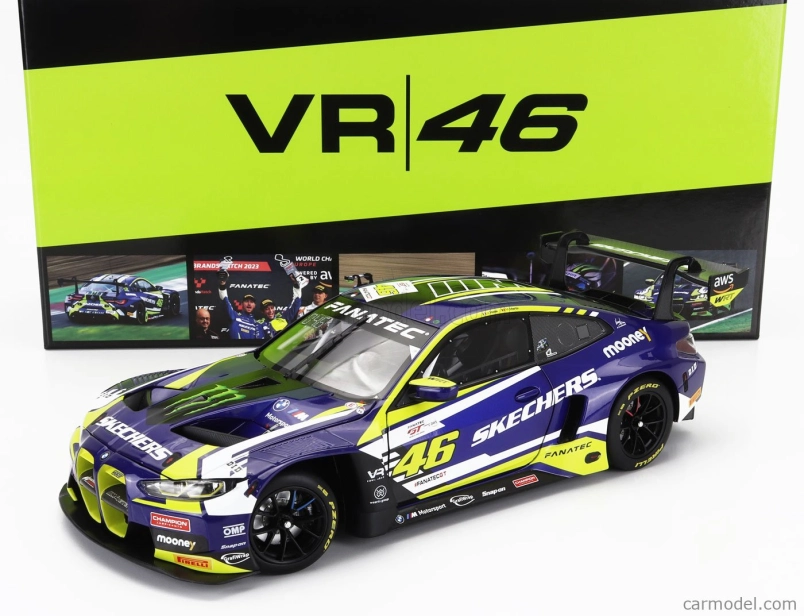 Minichamps BMW 4-series M4 Gt3 Team Wrt N 46 (first Podium) 2nd Race 2 Fanatec Gt World Challenge Europe Brands Hatch 2023 - Valentino Rossi - Maxime Martin 1:18 Fialová Žlutá Černá