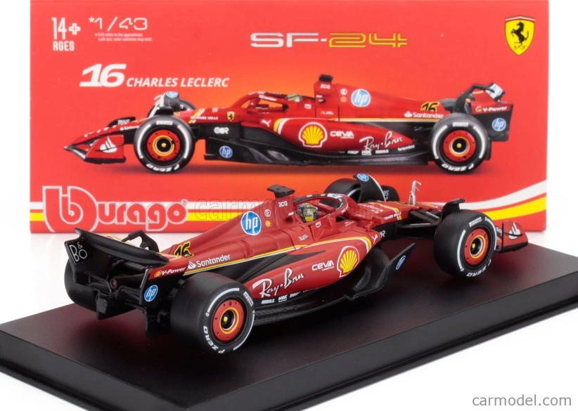 Bburago Ferrari F1 Sf-24 Team Scuderia Ferrari N 16 Winner Italy Monza Gp 2024 Charles Leclerc – With Pilot And Showcase 1:43 červená biela čierna