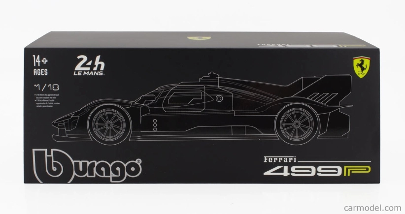 Bburago Ferrari 499p 3.0l Turbo V6 Team Af Corse N  83 24h Le Mans 2024 Robert Kubica - Robert Shwartzman - Yifei Ye - Con Vetrina - With Showcase 1:18 Žlutá Červená