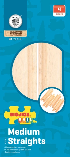 Bigjigs Rail Medium rovné koľaje 16 cm 4 ks