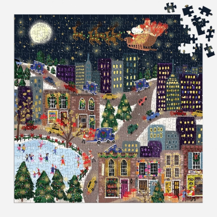 Galison Fóliové puzzle Joy Laforme Vánoční městečko Presentville 500 dílků - poškozený obal