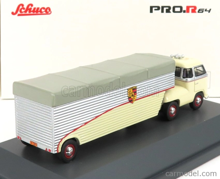 Schuco Volkswagen T1b Continental Motors Porsche Car Transporter 1962 1:64 Krémově Šedá Stříbrná