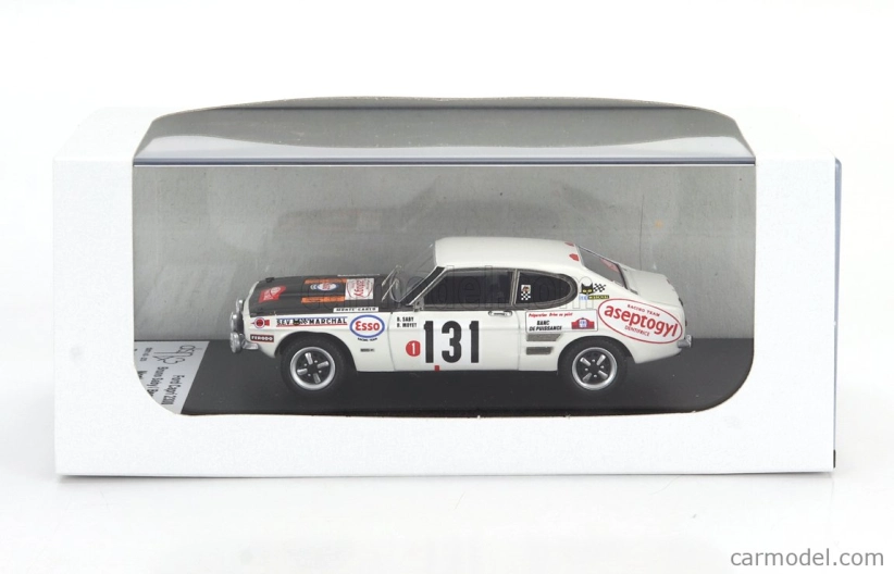 Trofeu Ford england Capri 2300 (nočná verzia) N 131 Rally Montecarlo 1971 Bruno Saby - Bernard Moyet 1:43 Biela Čierna