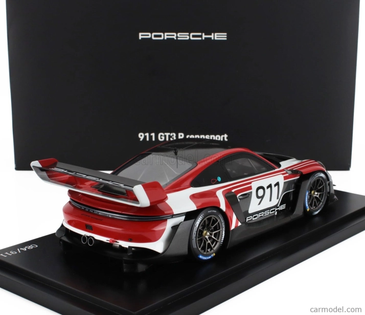 Spark-model Porsche 911 992 Gt3 R N 911 Racing Flacht Design Coupe 2021 - Con Vetrina - S vitrínou 1:18 Bielo-sivo-červená