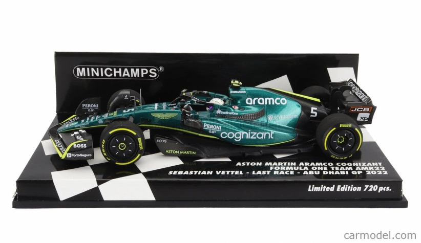 Minichamps Aston martin F1 Amr22 Team Aramco Cognizart N 5 Abu Dhabi Gp Last Race 2022 Sebastian Vettel 1:43 Green Black