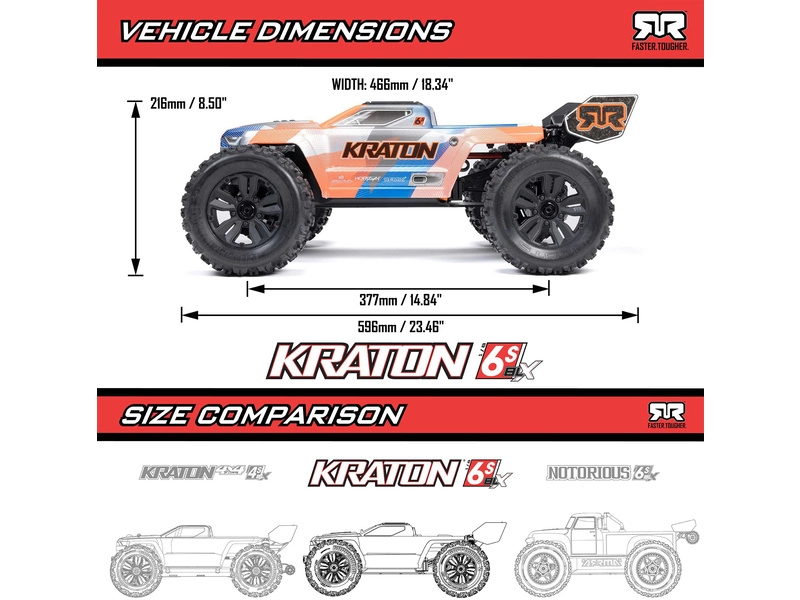 RC auto Arrma Kraton 6S V6 BLX 1:8 4WD RTR, modrá/oranžová
