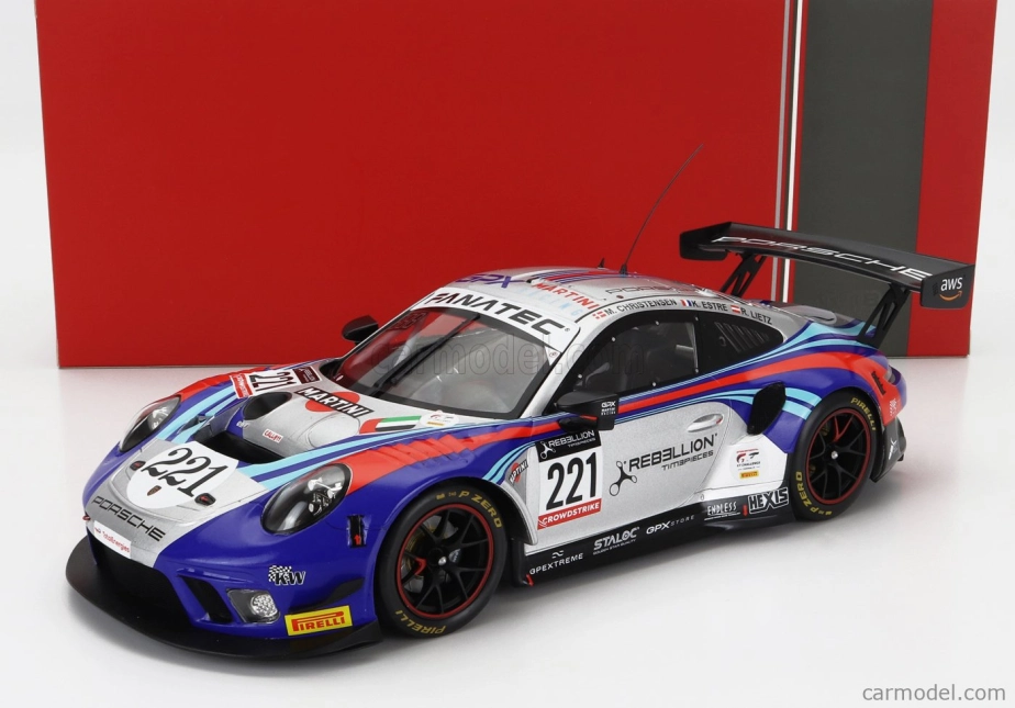 Ixo-models Porsche 911 991-2 Gt3 R Team Gpx Martini Racing N 221 24h Spa 2022 Richard Lietz - Michael Christensen - Kevin Estre 1:18 Strieborná modrá červená