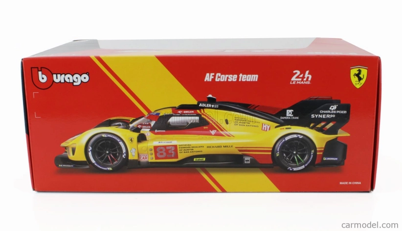 Bburago Ferrari 499p 3.0l Turbo V6 Team Af Corse N 83 24h Le Mans 2024 Robert Kubica – Robert Shwartzman – Yifei Ye 1:18 žltá červená